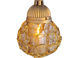 ZNICZ LAMPION NA GRÓB KULA KÓŁKA ZŁOTO+ŚWIECA LED