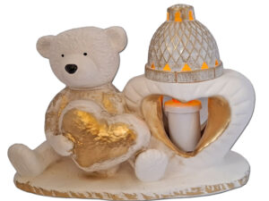 ZNICZ LAMPION FIGURKA NA GRÓB MIŚ Z SERCEM GIPS+WKŁAD LEDOWY