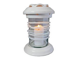 ZNICZ ZNICZE LAMPION NA GRÓB CERAMIKA TUBA MAŁA OPLOT BIAŁA+ŚWIECA LED