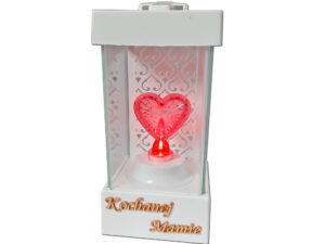 MAMA MAMIE ZNICZ LAMPION NA GRÓB LA250 BIAŁY+SERCE CZERWONE LED