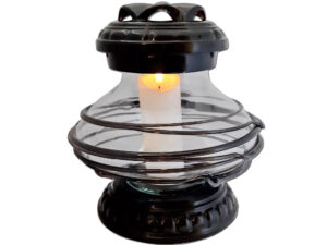 ZNICZ ZNICZE LAMPION NA GRÓB CERAMIKA UFO OPLOT CZARNY+ŚWIECA LED