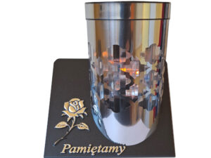 PAMIĘTAMY ZNICZ LAMPION SOLARNY SOLAR FOTOWOLTAICZNY TUBA RÓŻA SREBRO