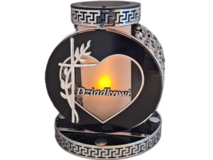 DZIADEK DZIADKOWI SOLAR FOTOWOLTAICZNY ZNICZ LAMPION VIP KOŁO SREBRNO-BIAŁY