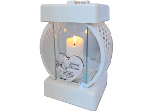 MAMA MAMIE ZNICZ LAMPION KOŁO RTN GŁADKI BIAŁY SERCE DR+ŚWIECA LED BIAŁA
