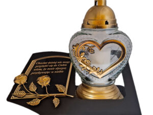 ZNICZ LAMPION NA GRÓB SERCE SZKLANE SKOS SENTENCJA+WKŁAD