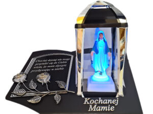 MAMA MAMIE ZNICZ LAMPION NA GRÓB KPL SREBRO SKOS SENTENCJA+ FIGURKA LED