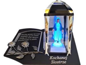 SIOSTRA SIOSTRZE ZNICZ LAMPION NA GRÓB KPL SREBRO SKOS SENTENCJA+ FIGURKA LED