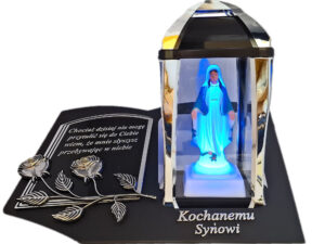 SYN SYNOWI ZNICZ LAMPION NA GRÓB KPL SREBRO SKOS SENTENCJA+ FIGURKA LED