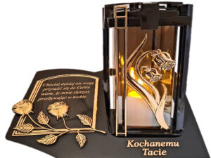 TATA TACIE ZNICZ LAMPION NA GRÓB PLK RÓŻA ZŁ CZARNY SKOS SENTENCJA+ ŚWIECA