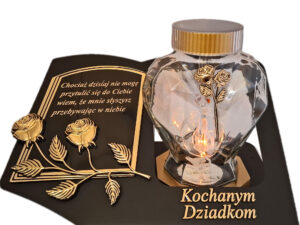DZIADKOM SOLARNY ZNICZ LAMPION NA GRÓB SERCE SZKŁO ZŁOTO SKOS SENTENCJA
