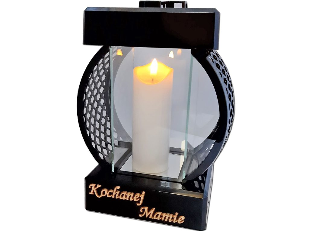 MAMA MAMIE ZNICZ LAMPION KOŁO RTN GŁADKI CZARNY + ŚWIECA LED