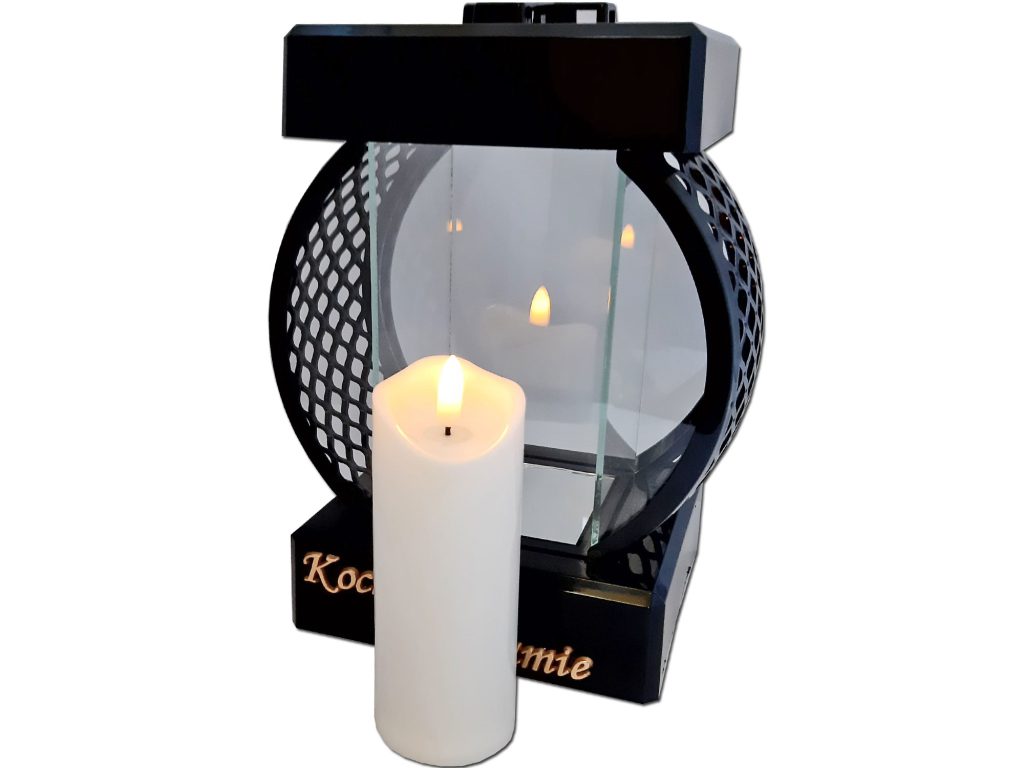 MAMA MAMIE ZNICZ LAMPION KOŁO RTN GŁADKI CZARNY + ŚWIECA LED