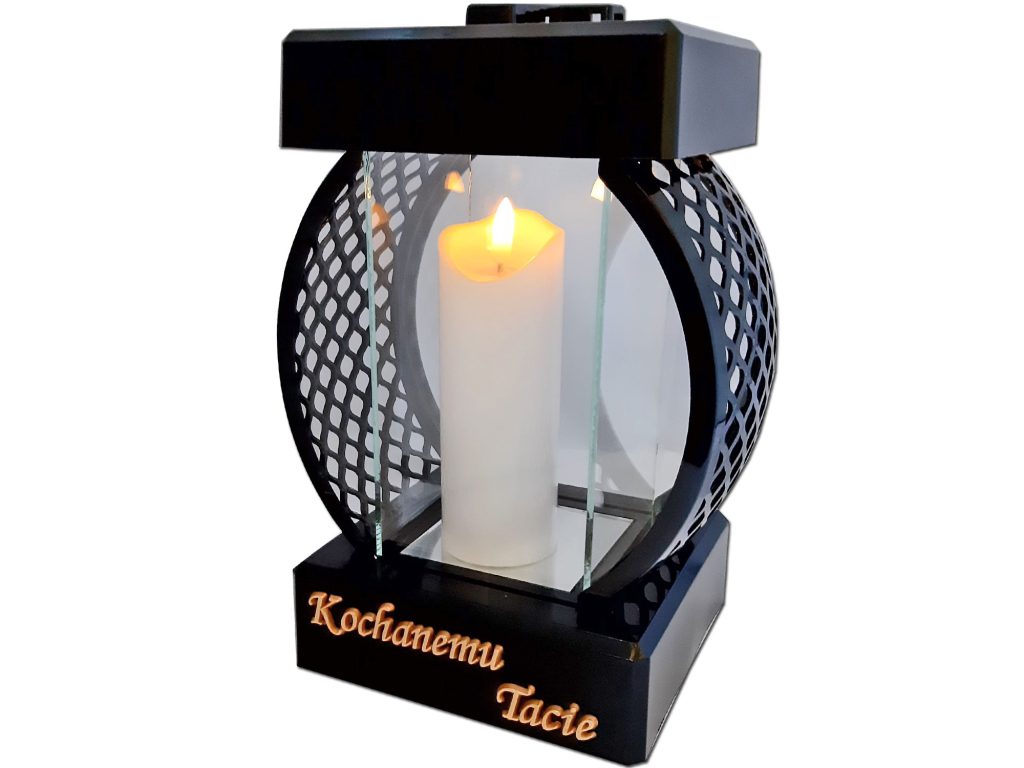 TATA TACIE ZNICZ LAMPION KOŁO RTN GŁADKI CZARNY + ŚWIECA LED