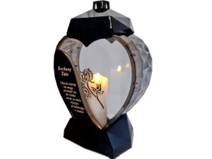 TATA TACIE ZNICZ LAMPION SERCE D CZARNY RÓŻA SENTENCJA ZŁOTO+ŚWIECA LED