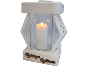 RODZICE RODZICOM ZNICZE LAMPION NA GRÓB DMT KARO GŁADKI BIAŁY+ŚWIECA LED