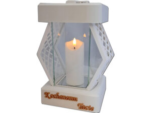 TATA TACIE ZNICZE LAMPION NA GRÓB DMT KARO GŁADKI BIAŁY+ŚWIECA LED