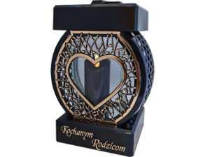 RODZICE RODZICOM ZNICZ LAMPION NA GRÓB KOŁO RTN SERCE RAMA ZŁOTO+ŚWIECA LED CZARNA