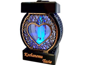 TATA TACIE ZNICZ LAMPION NA GRÓB KOŁO RTN SERCE RAMA ZŁOTO+FIGURKA LED