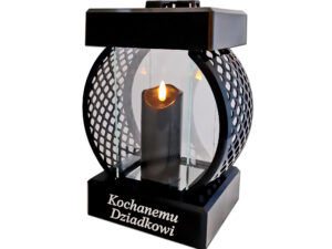 DZIADEK DZIADKOWI SR ZNICZ LAMPION KOŁO RTN GŁADKI CZARNY+ŚWIECA LED CZARNA