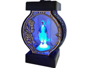 ZNICZ LAMPION NA GRÓB KOŁO DUŻE RTN RAMA RÓŻA ZŁOTO+FIGURKA LED