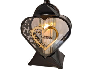 MAMA MAMIE ZNICZ LAMPION NA GRÓB SERCE ZŁOTO AŻUR CZARNY+ŚWIECA LED BIAŁA