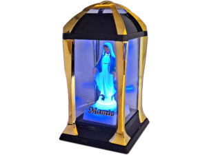 MAMA MAMIE ZNICZ ZNICZE LAMPION LATARNIA NA GRÓB KPL ZŁOTO+FIGURKA LED