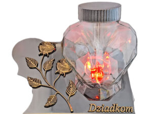 DZIADKOM DZIADKI SOLARNY ZNICZ LAMPION FOTOWOLTAICZNY NA GRÓB SERCE SKOS SREBRO