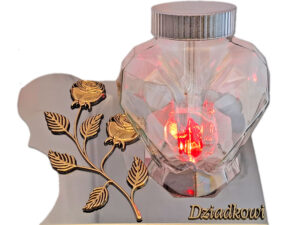 DZIADEK DZIADKOWI SOLARNY ZNICZ LAMPION FOTOWOLTAICZNY NA GRÓB SERCE SKOS SREBRO