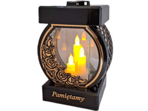 PAMIĘTAMY ZNICZ LAMPION NA GRÓB KOŁO RTN RÓŻA RAM ZŁO+ŚWIECZNIK LED