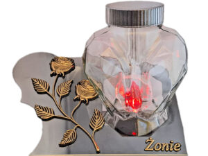 ŻONA ŻONIE SOLARNY ZNICZ LAMPION FOTOWOLTAICZNY NA GRÓB SERCE SKOS SREBRO