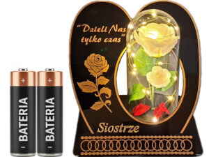 SIOSTRA SIOSTRZE ZNICZ LAMPION NA GRÓB SKOS RÓŻA BIAŁA+LEDY